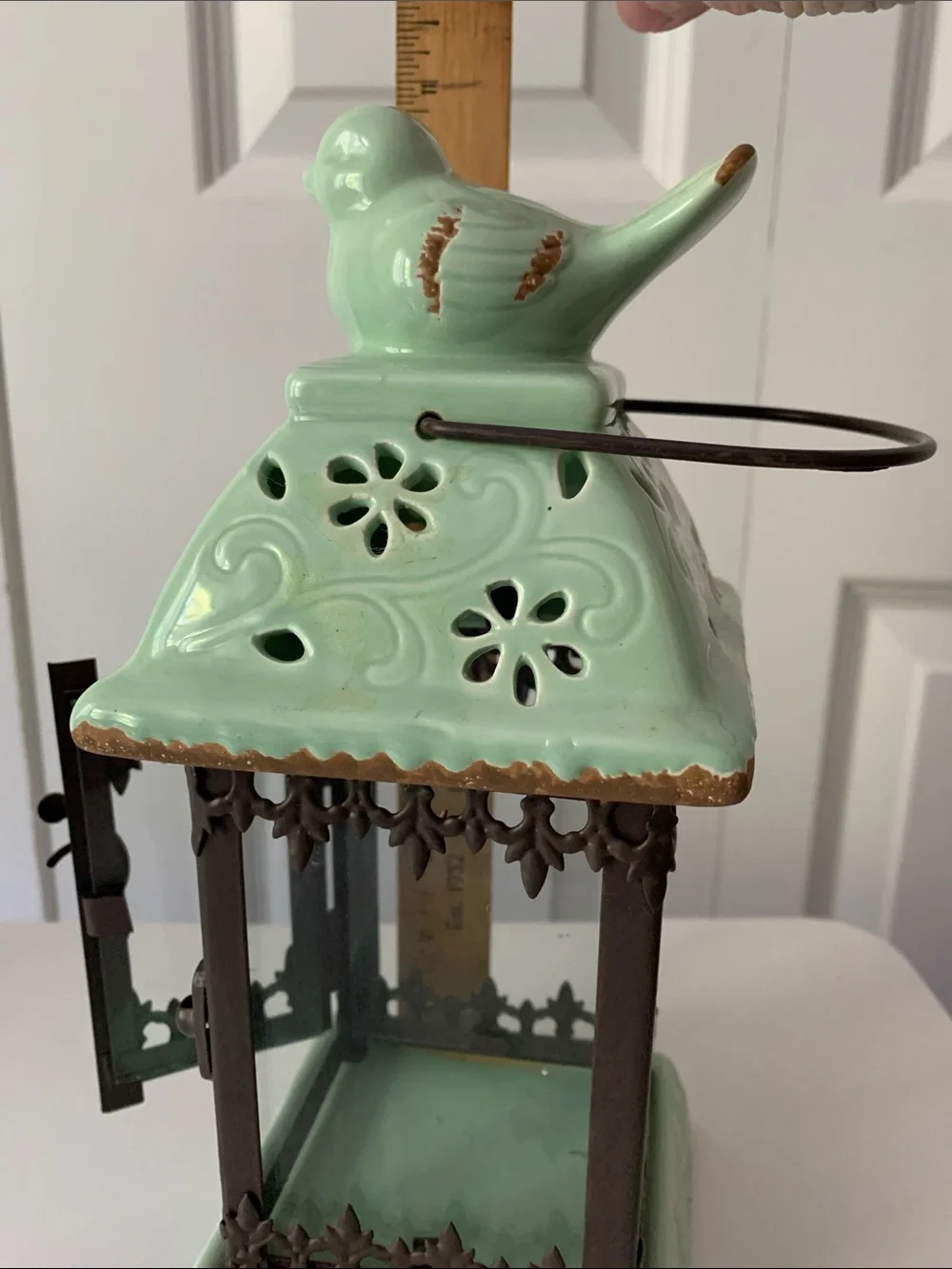 Mint Green Ceramic Bird Lantern - Decorative Home Accent